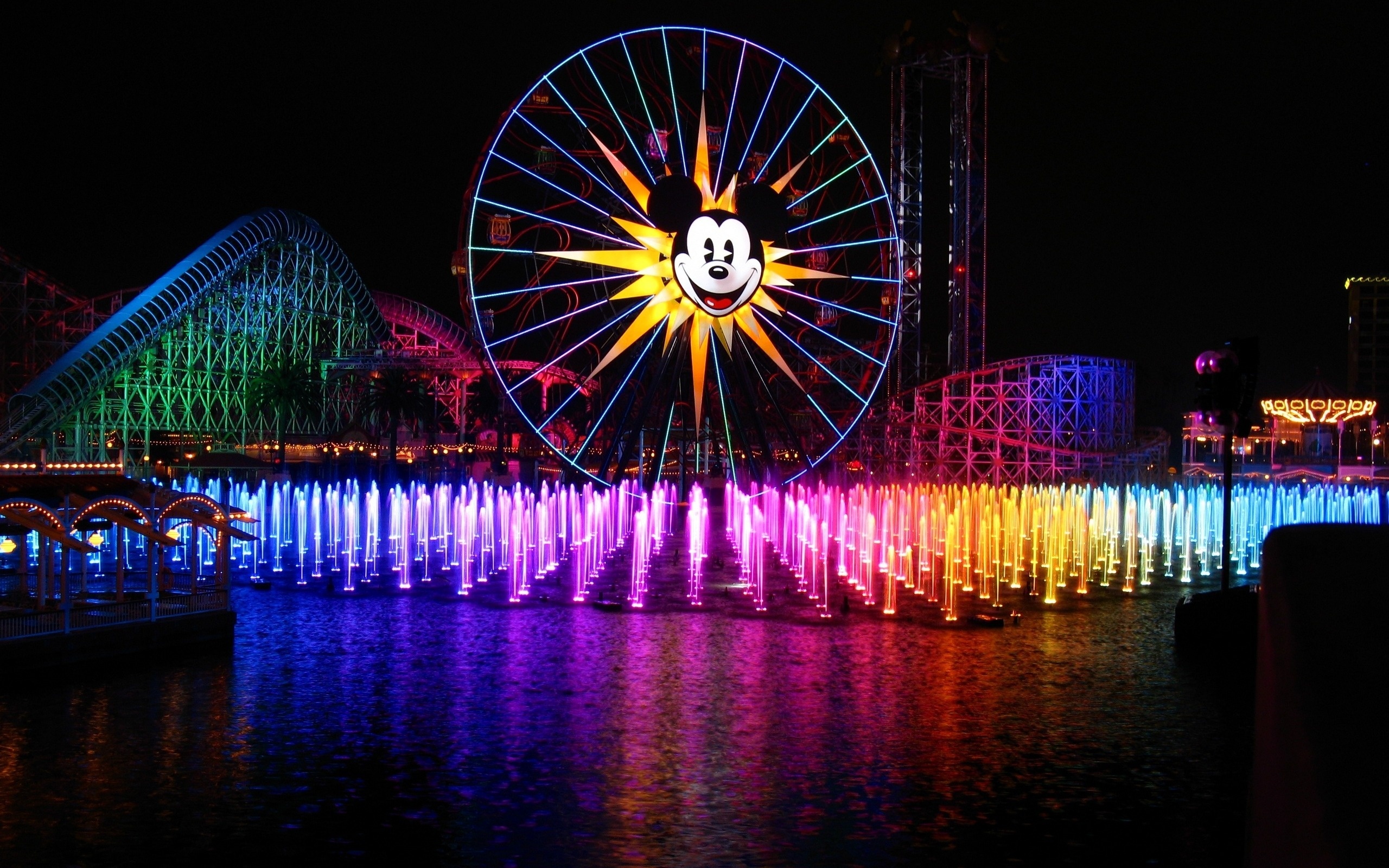 Wallpaper night fountain Disneyland Anaheim California mickey 2560x1600
