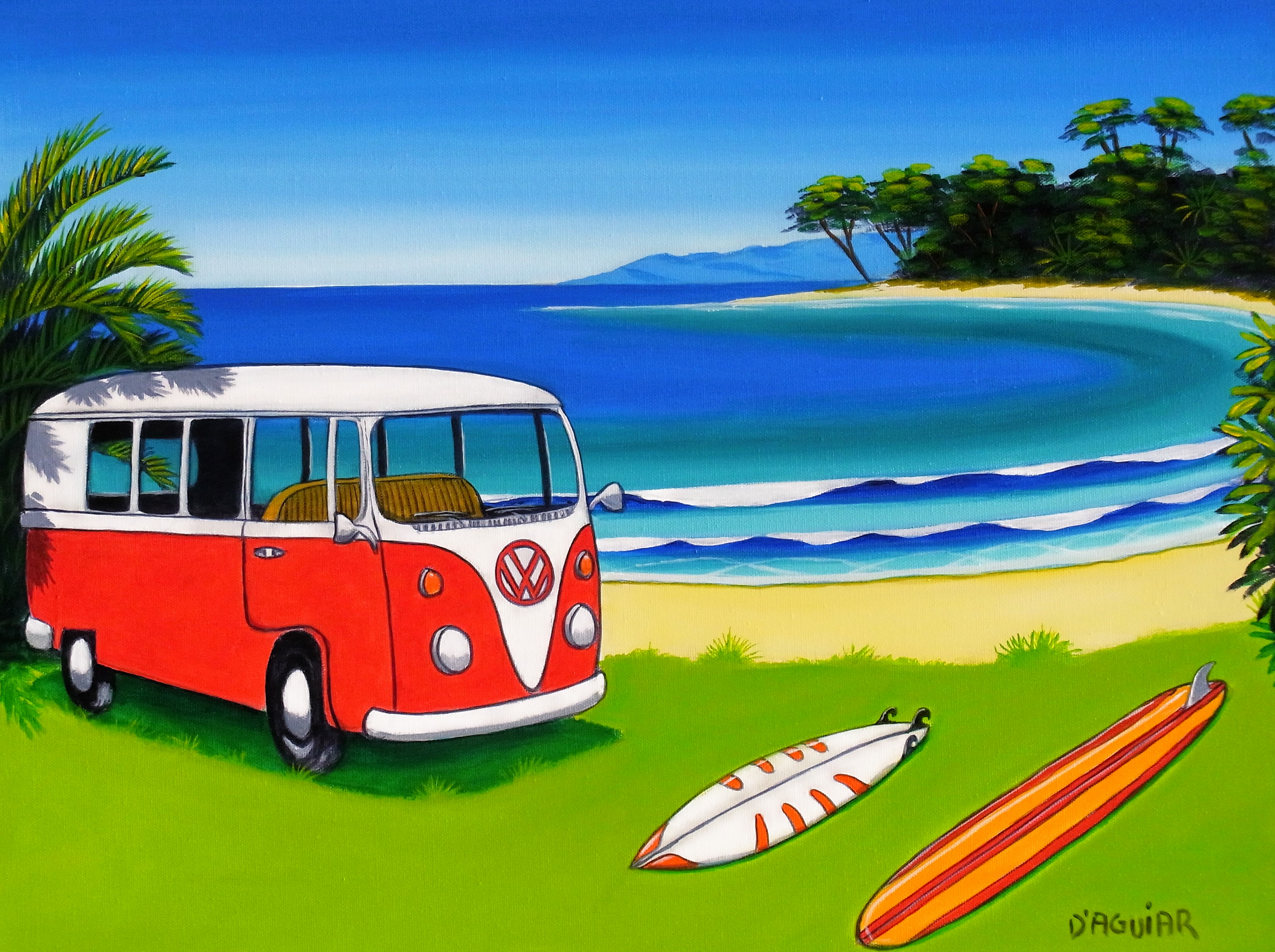 Vw Volkswagen Bi Van Bus Wallpaper Beach Art
