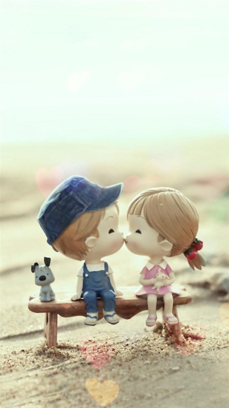 Cute Cartoon Kissing Couple iPhone Wallpaper