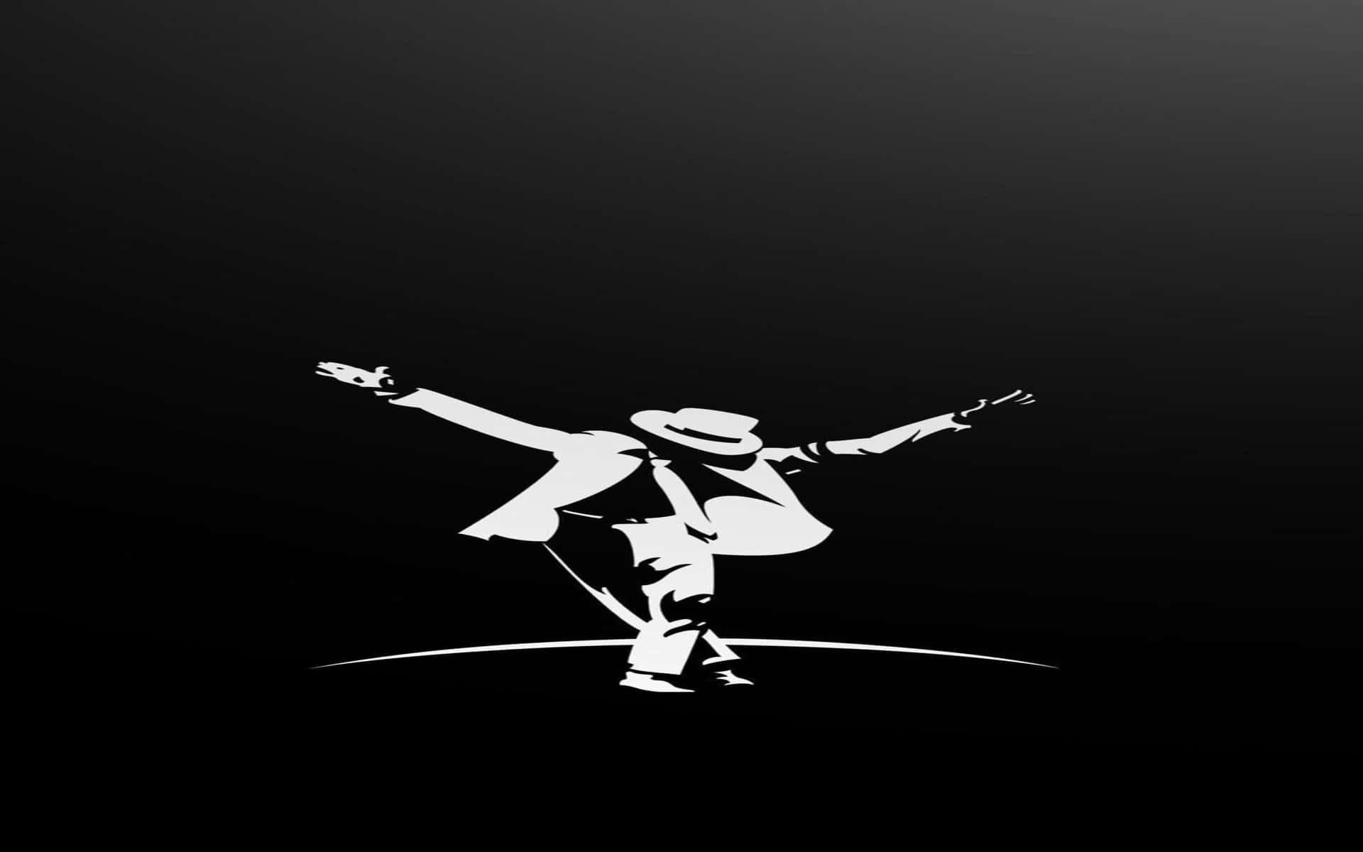A stylized silhouette of Michael Jackson in a dance pose against a dark background