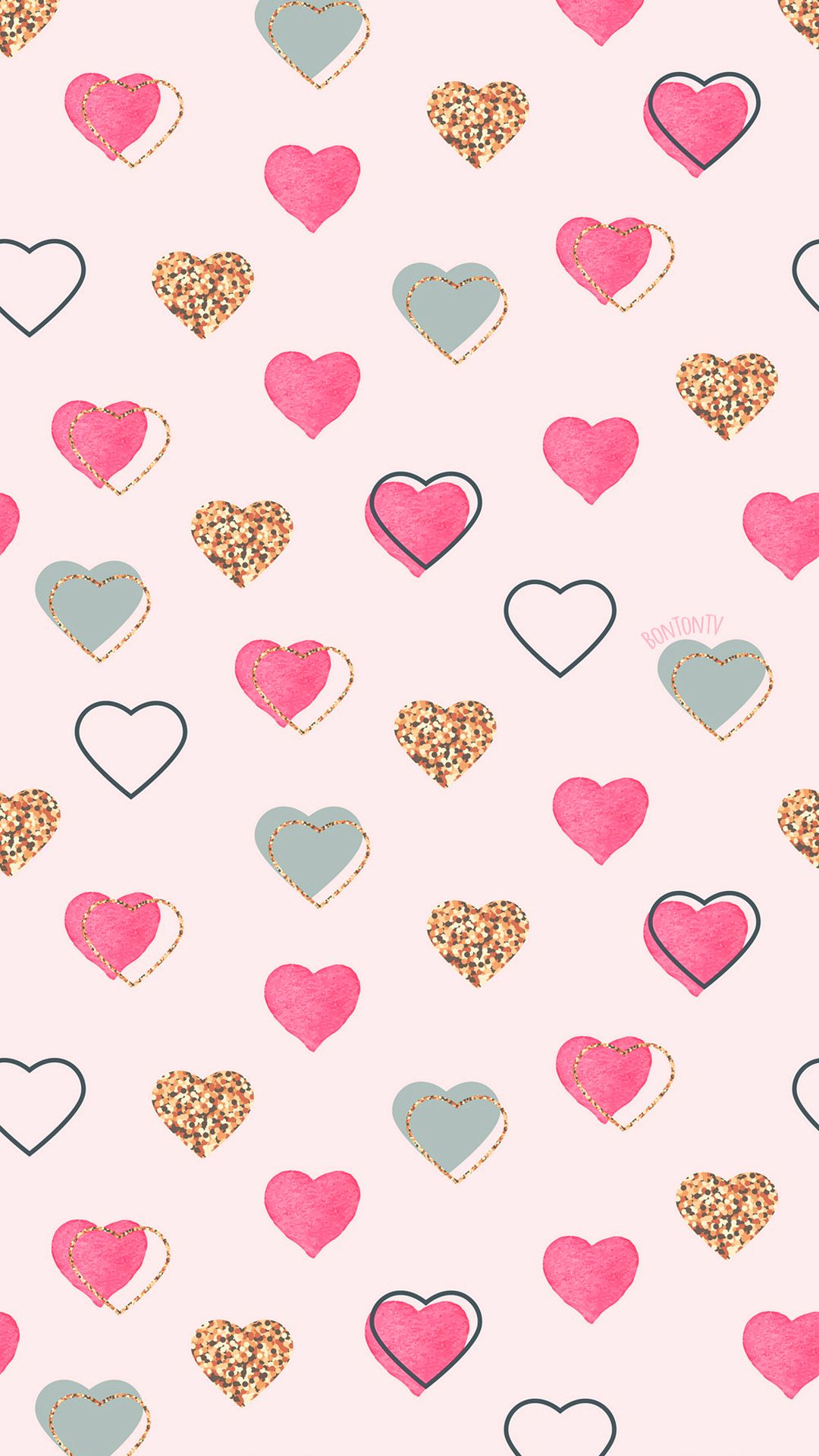 Phone Wallpaper Hd Pink Gold Pastel Hearts