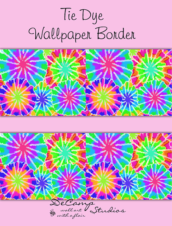 TIE DYE WALLPAPER Border Decals Wall Art Girls Rainbow Hippie Room