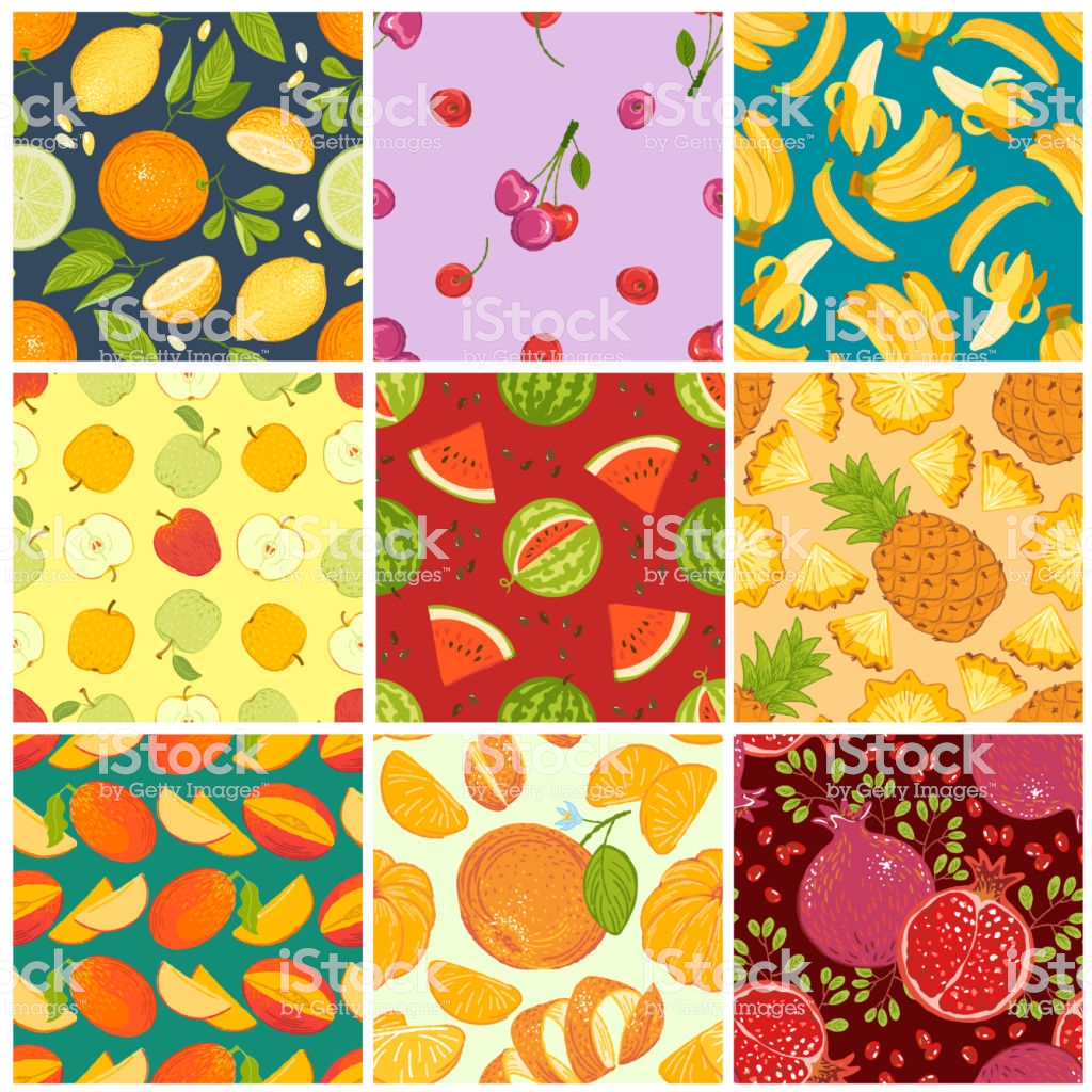 Fruit Pattern Seamless Vector Fruity Background And Fruitful