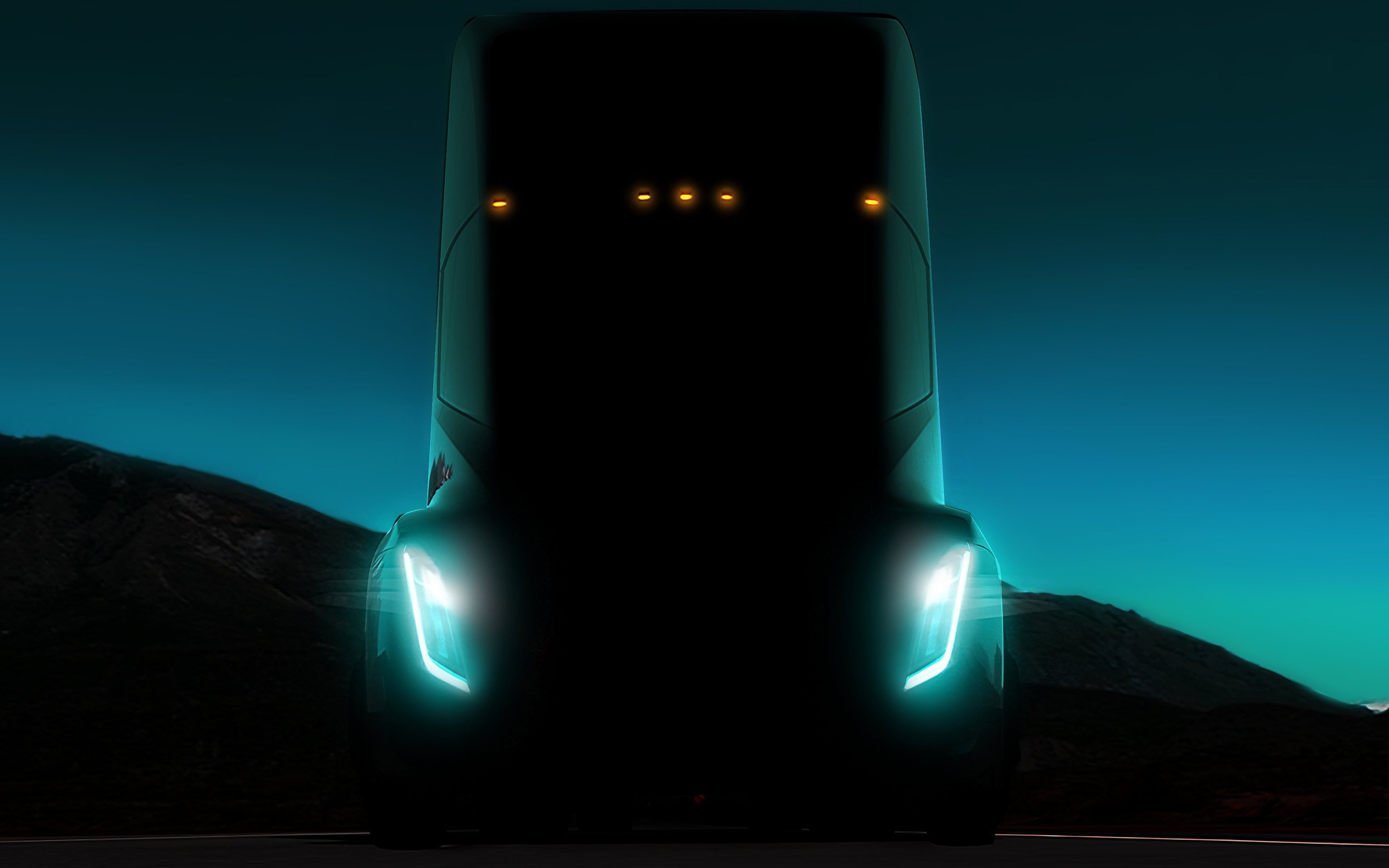 Download wallpapers 4k Tesla Semi Truck headlights 2018 truck
