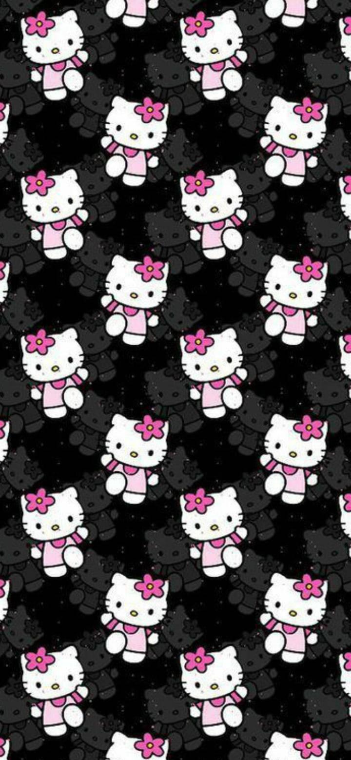 Caption Adorable Black Hello Kitty Design Wallpaper