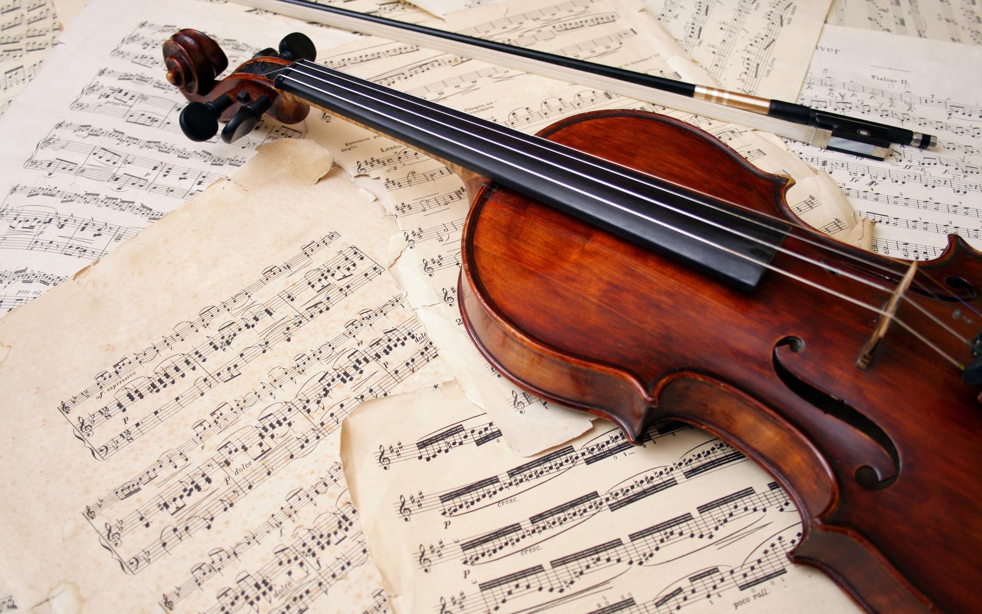 Violin Musical Instrument Bow Sheet Music Wallpaper