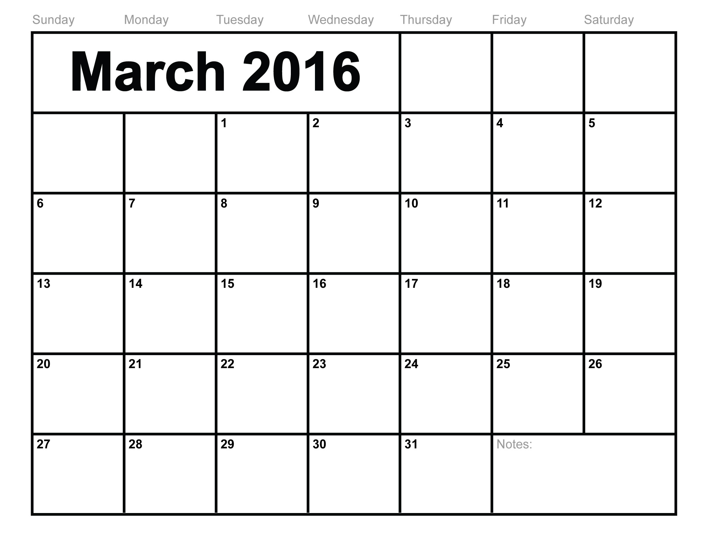 March Calendar Printable Blank Jpg