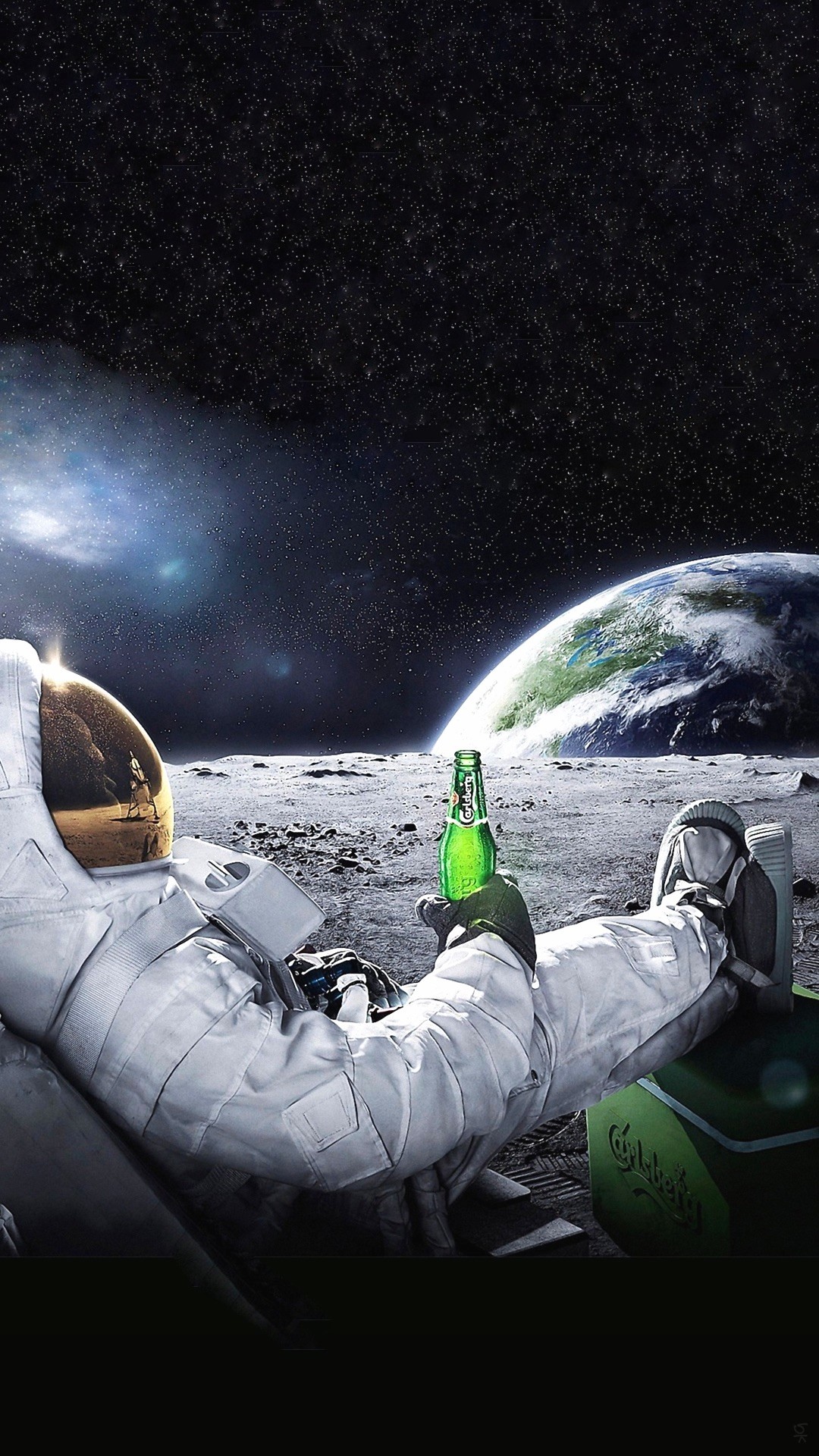 Astronaut Relaxing on the Moon with a Beer