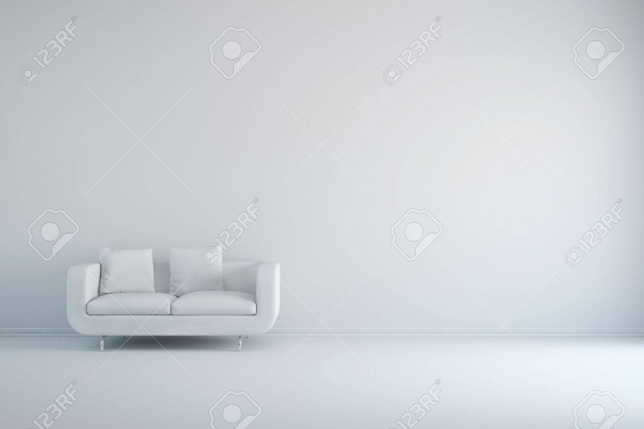 White Room With Sofa And Empty Background Wall Stock Photo