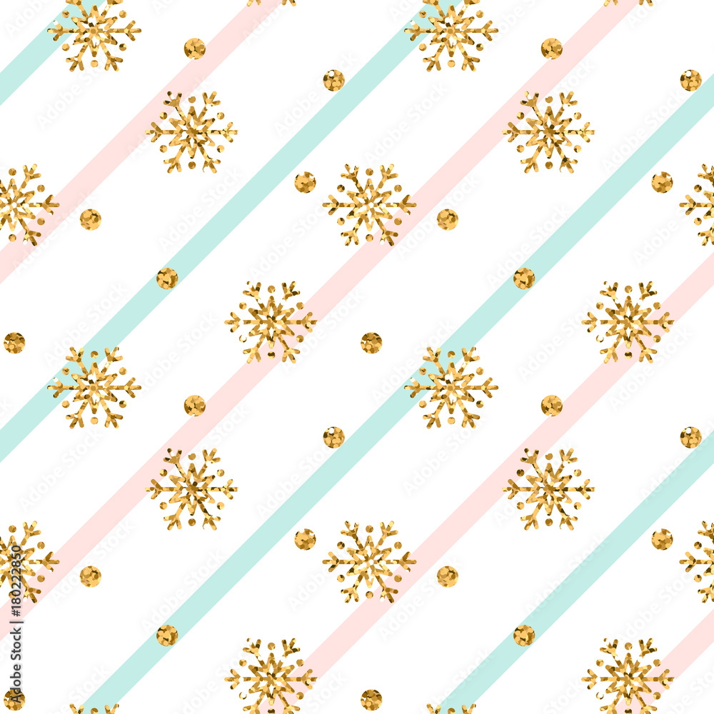 Christmas gold snowflake seamless pattern Golden glitter
