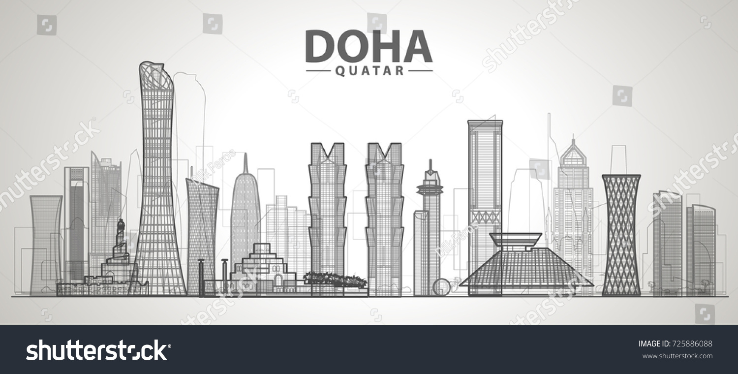Doha Qatar Skyline Panorama White Background Stock Vector Royalty