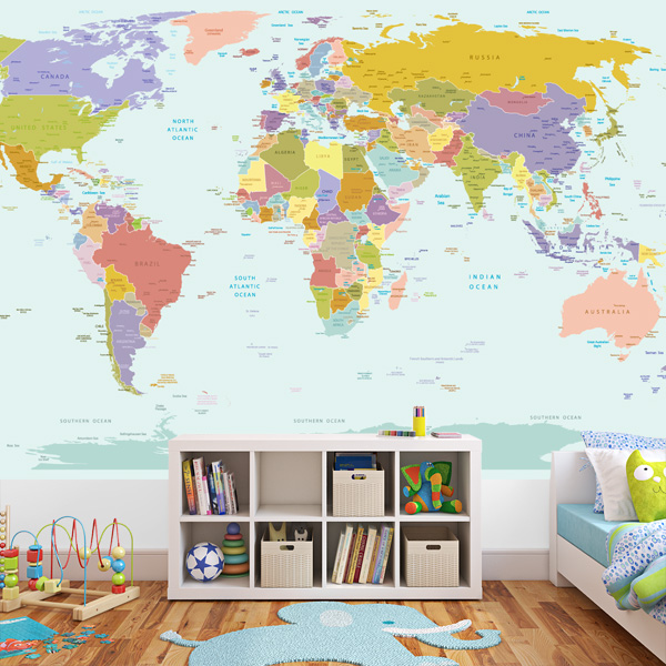 World Map Wallpaper Mural For Kids Room