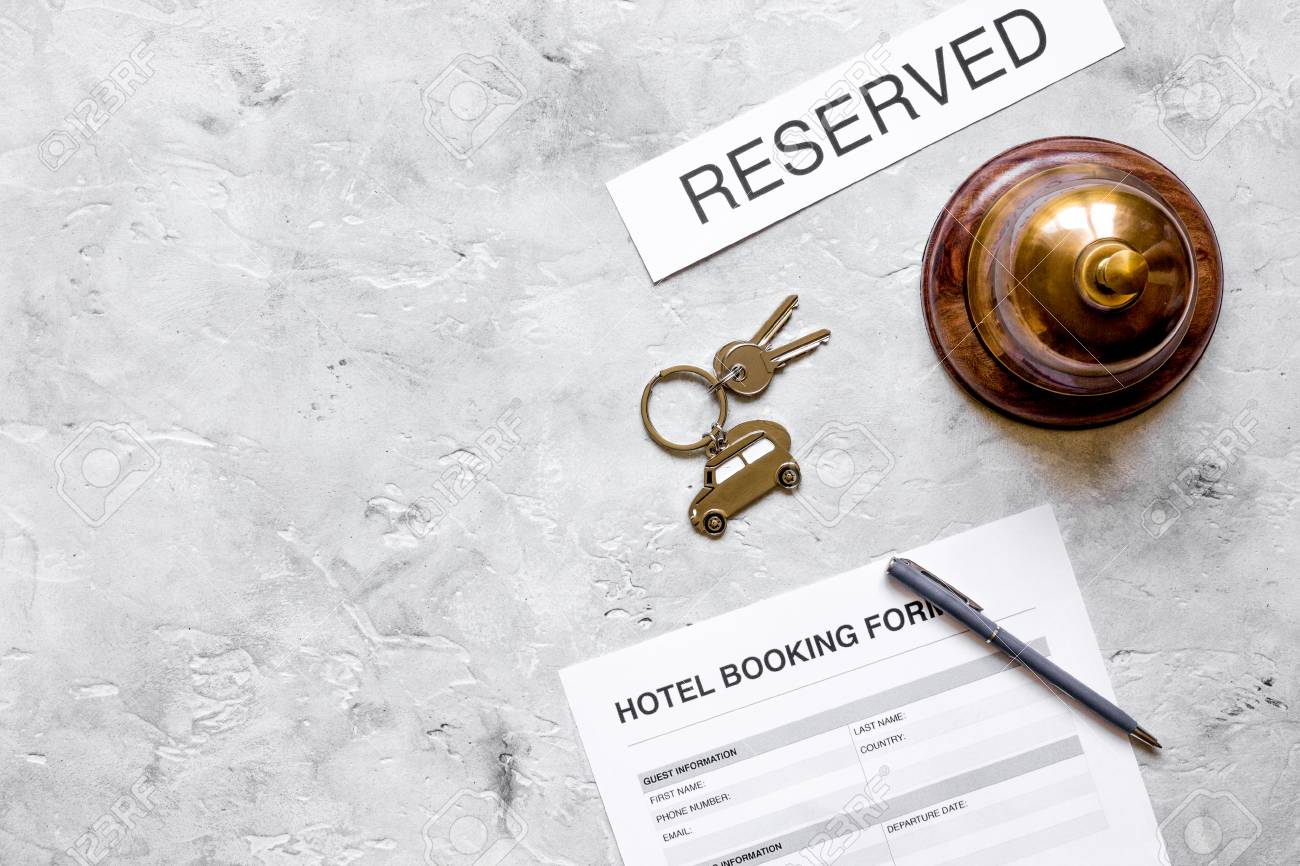 Booking Form For Hotel Room Reservation Stone Background Top