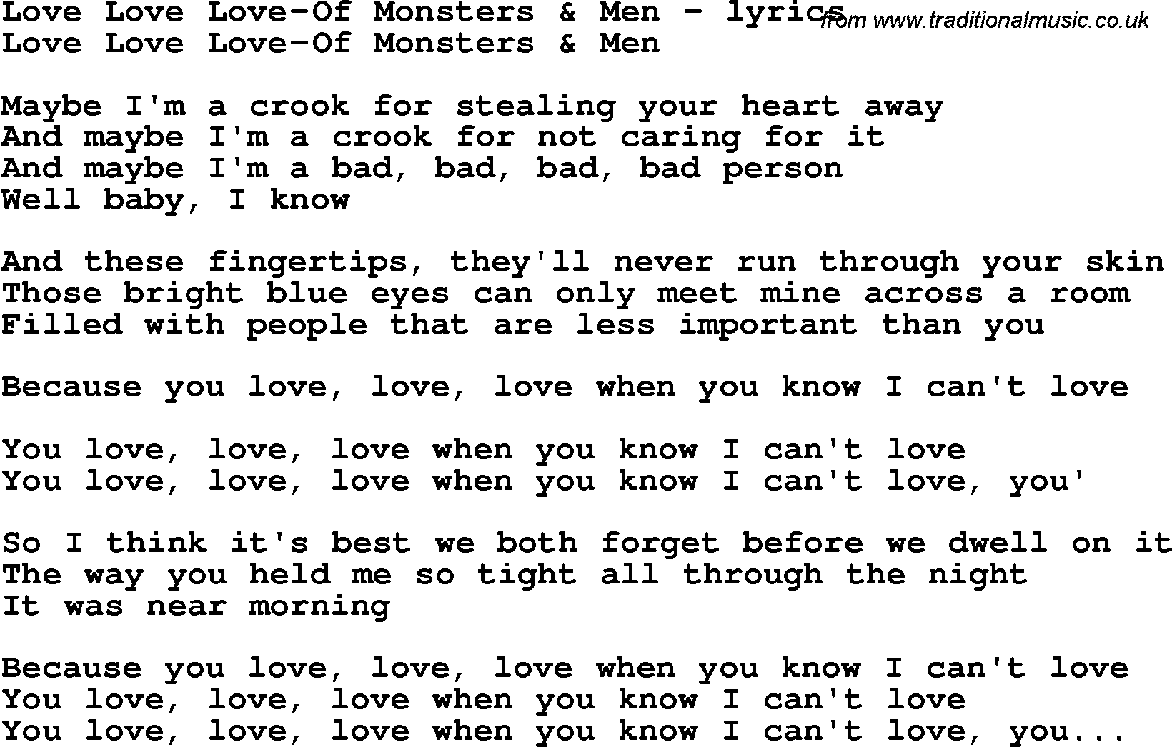 Printable Song Lyrics