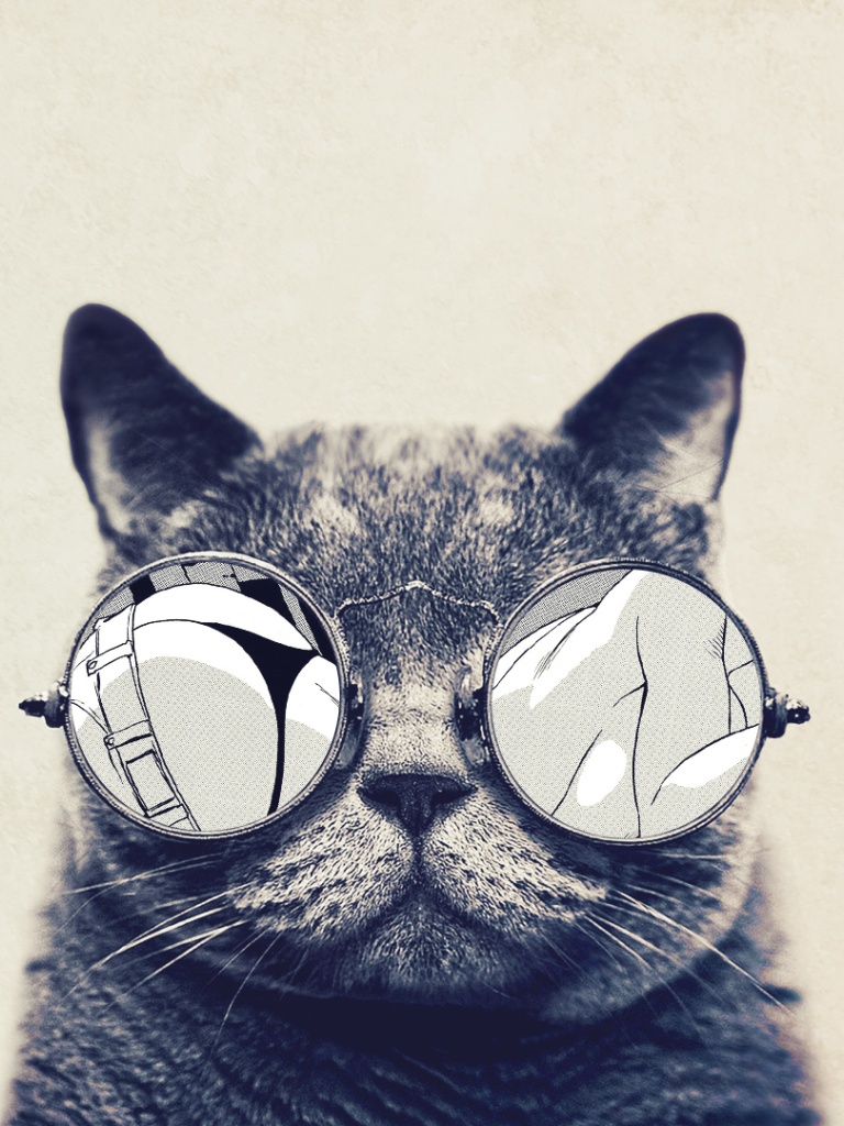 Round Glasses Cute Cat iPad Wallpaper