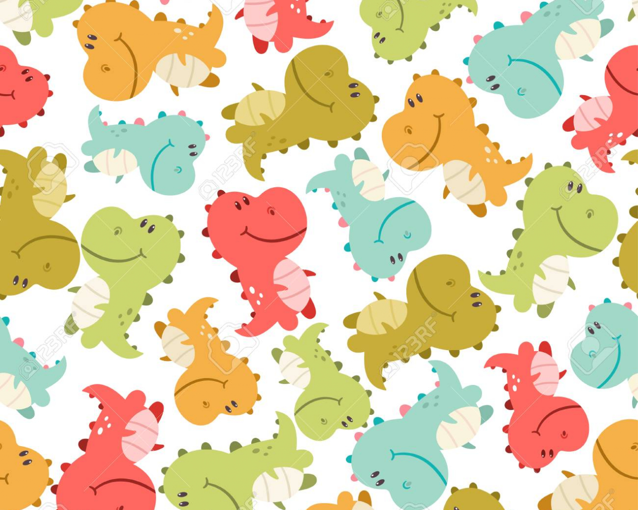Free download Cute Baby Dinosaurs Vector Seamless Pattern On White