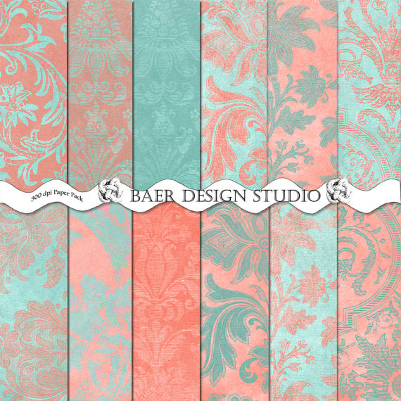 Teal And Coral Background Peach coral teal antique 570x570