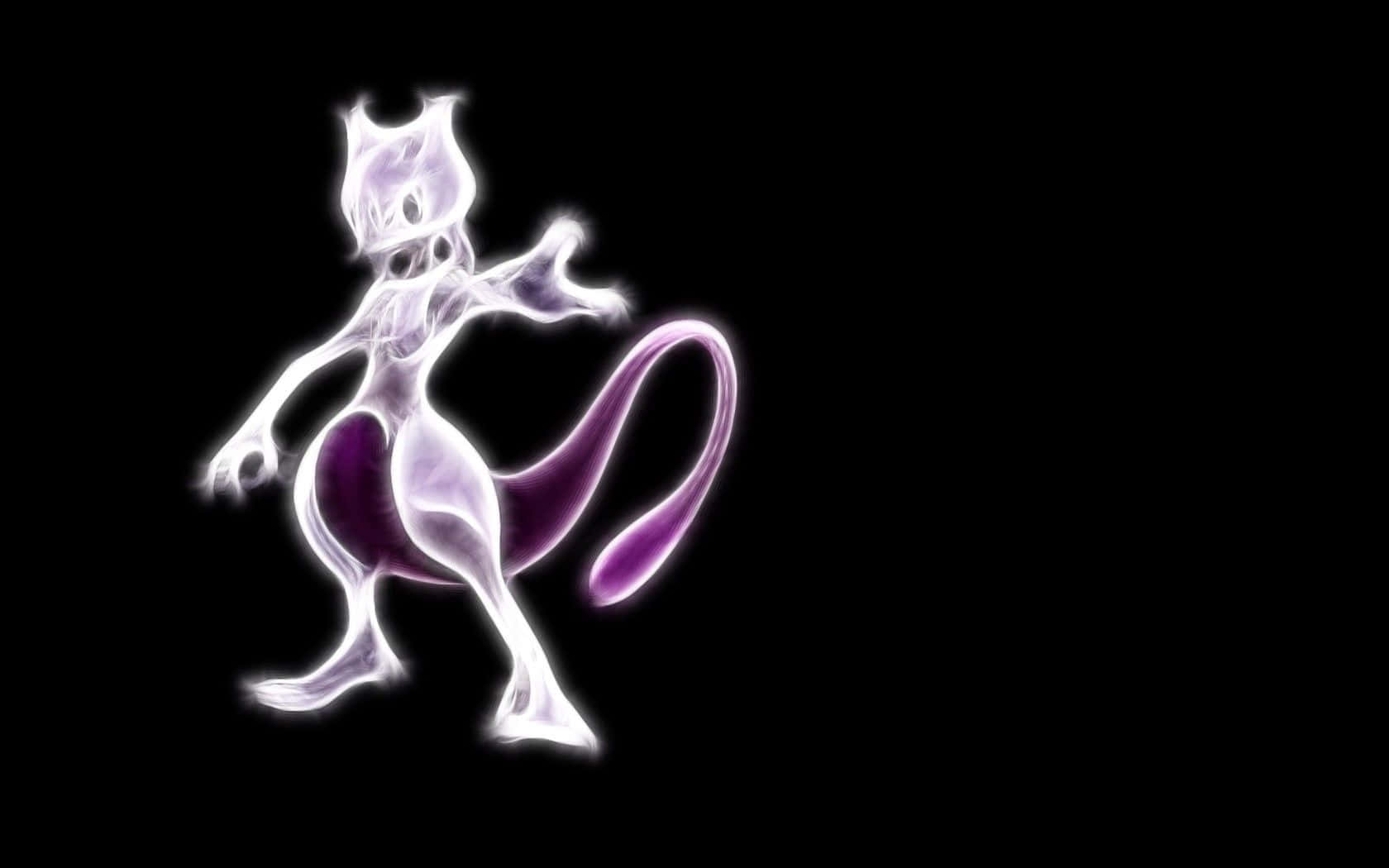 A fractal art depiction of Mewtwo, a Psychic-type Pokémon, against a black background