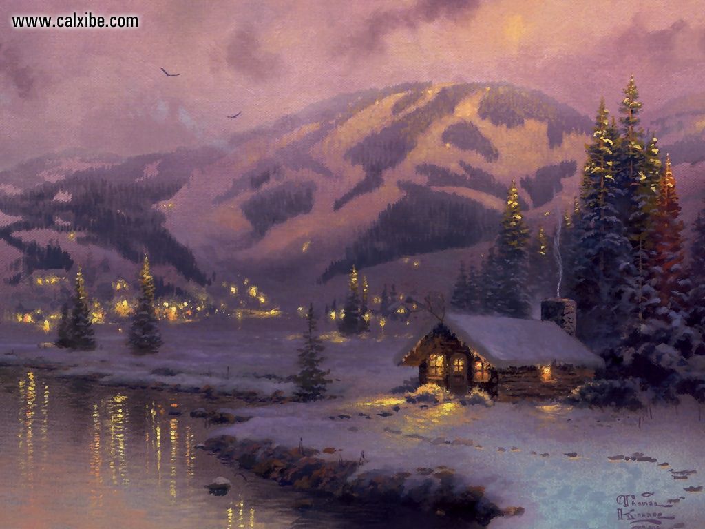 Painting Kinkade Olympic Mountain Evening Picture Nr