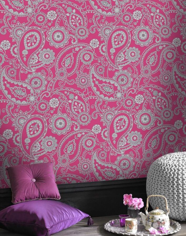 Pink paisley wallpaper Check Gingham Paisley Toile Pinterest