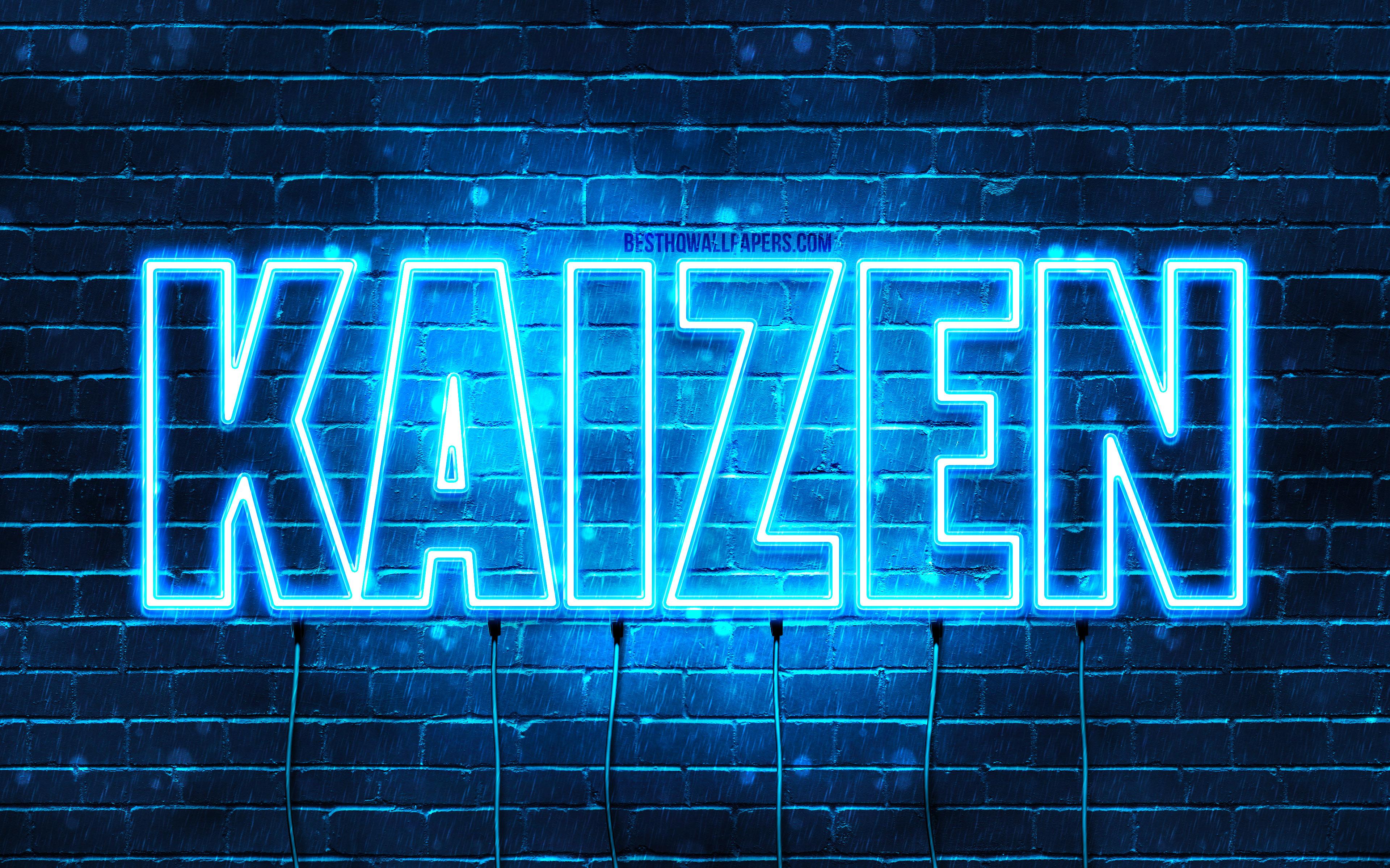Download wallpapers Happy Birthday Kaizen 4k blue neon lights