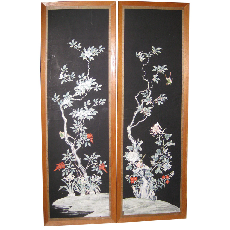 Pair of Antique Chinese Wall Paper Panels at 1stdibs