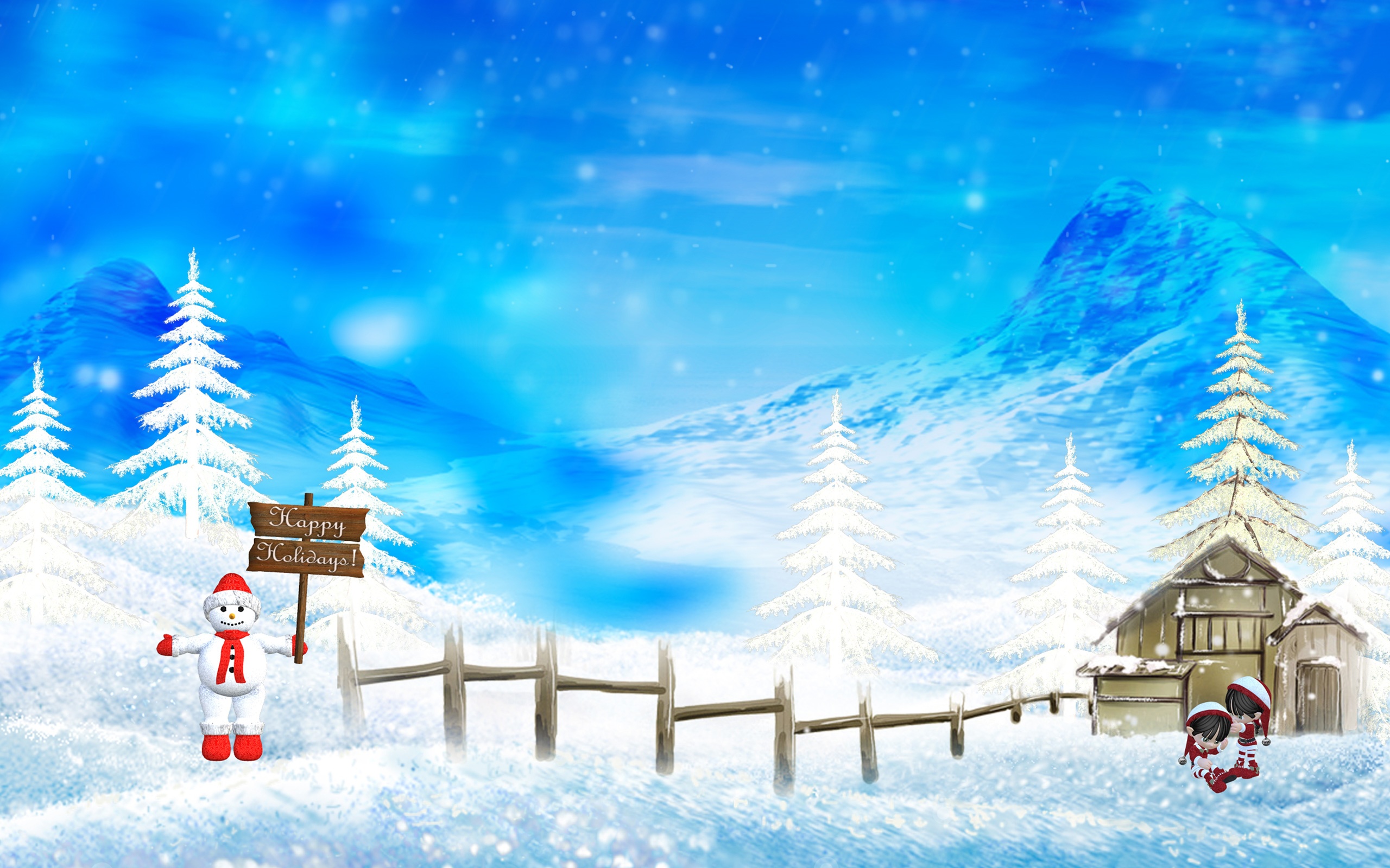 Merry Christmas Beautiful Snow Scene Wallpaper Holidays
