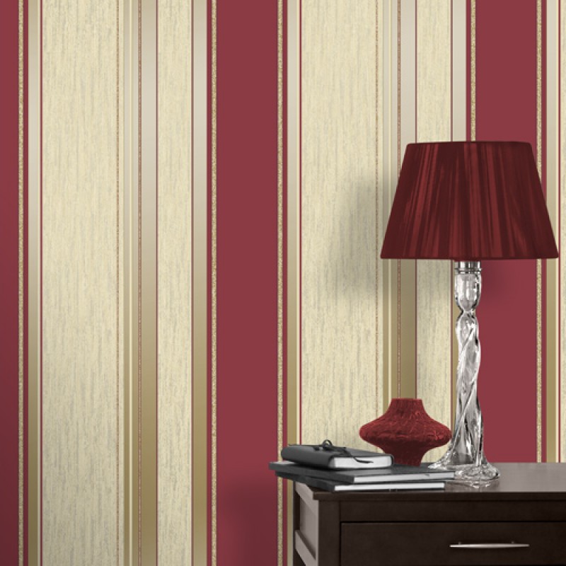 Home Synergy Glitter Stripe Rich Red Wallpaper By Vymura London