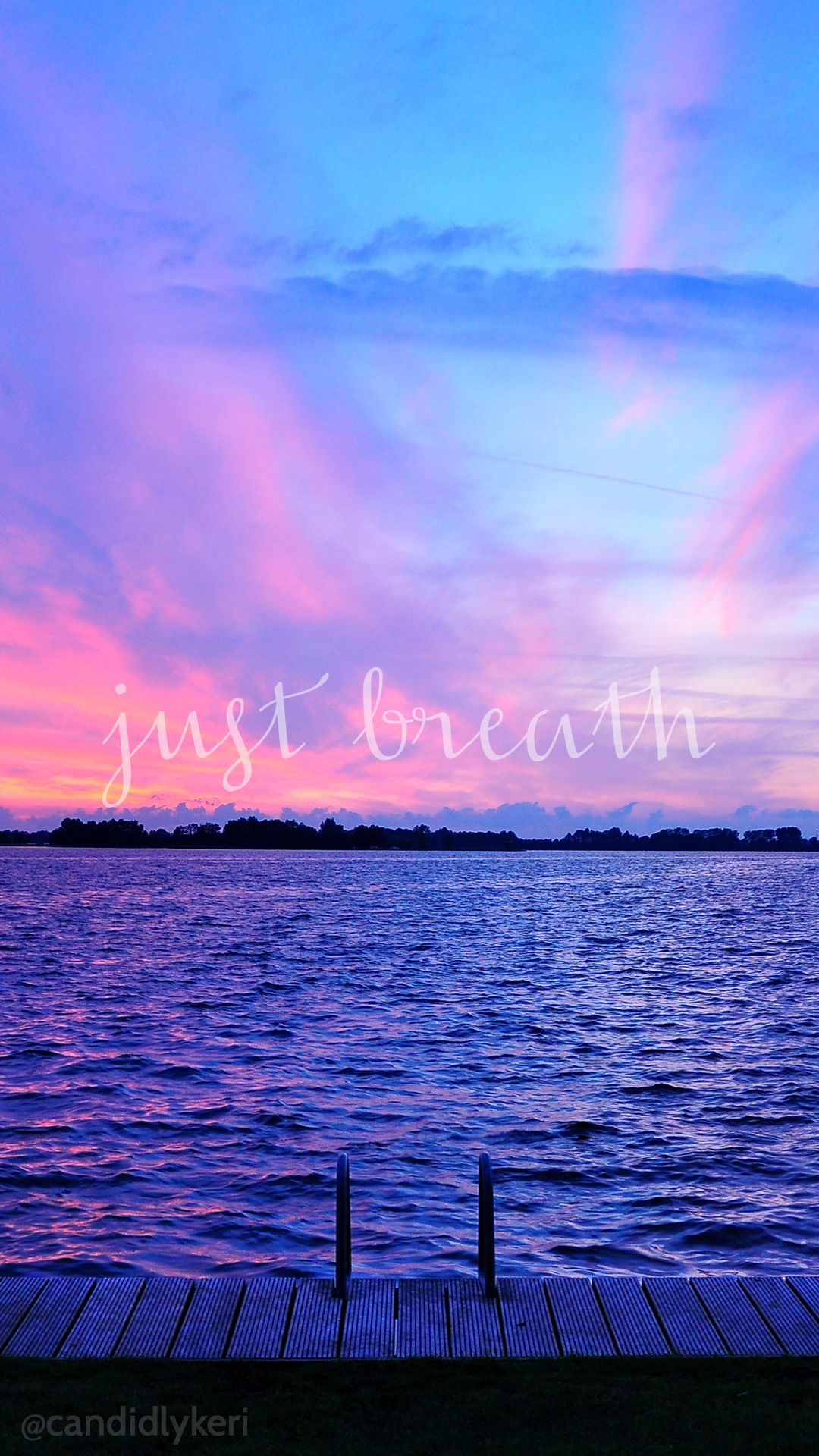 Just Breathe Sunset Ocean Pink And Purple Sky Wallpaper
