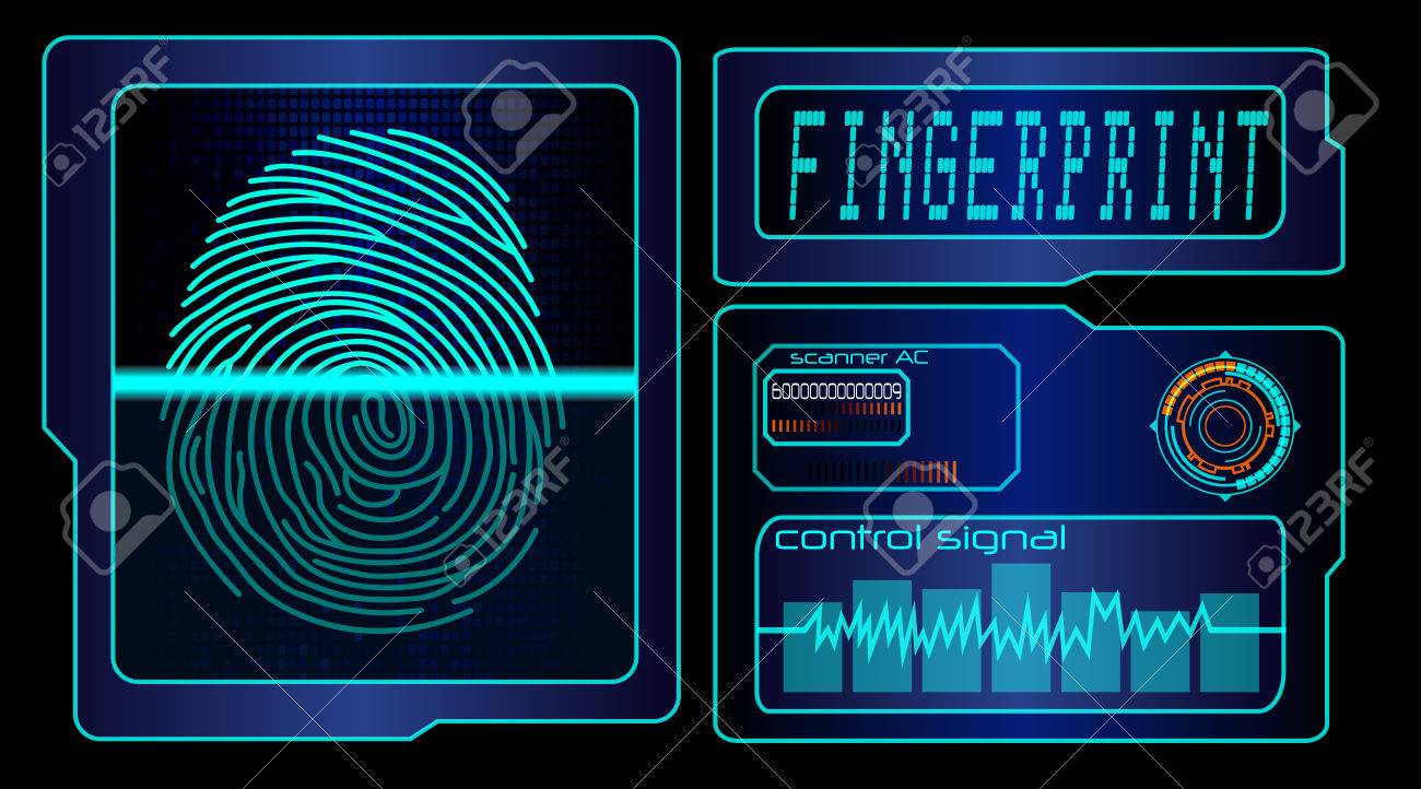 Scanning Human Fingerprint Technology Background Stock Photo