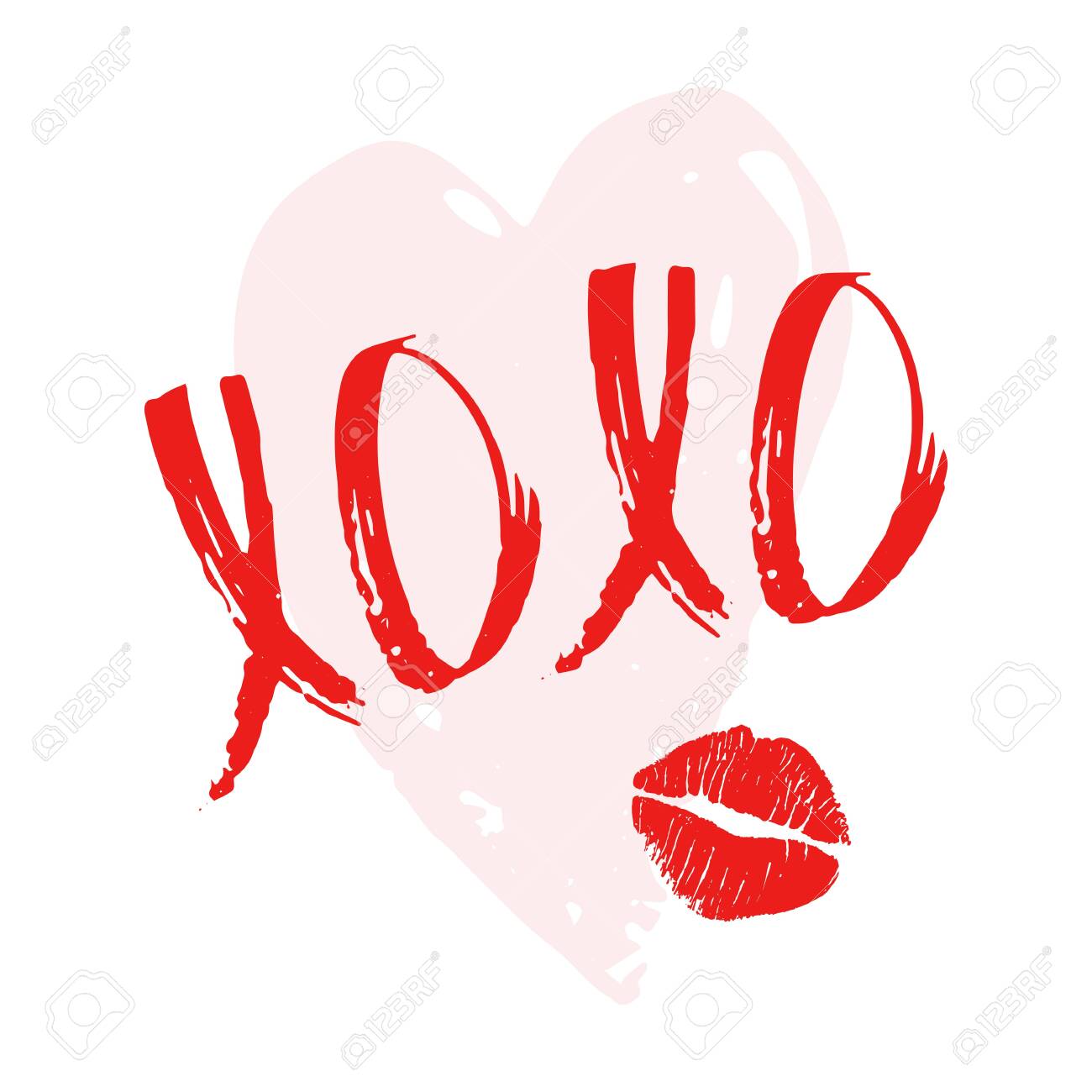 Xoxo Phrase With Kiss Lip Imprint Pink Heart On White