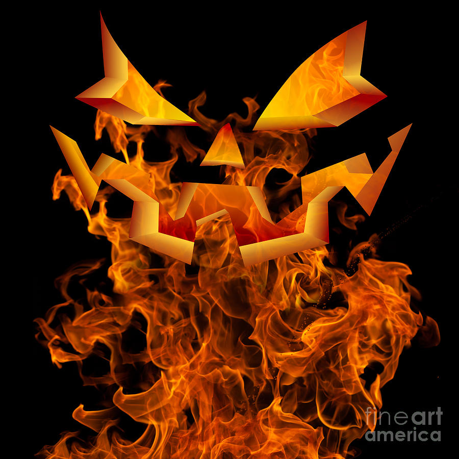 Halloween Autumn Fall Background Greeting Design Scary Flames By Susan