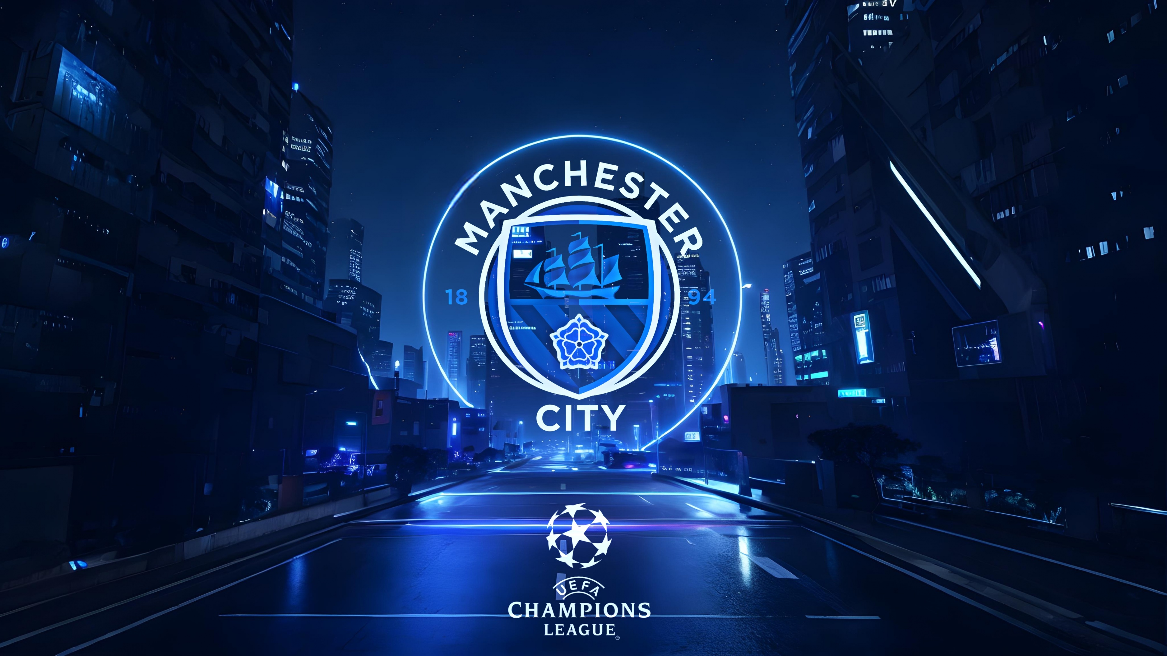 Manchester City Fc Wallpaper 4k Futuristic Neon Logo