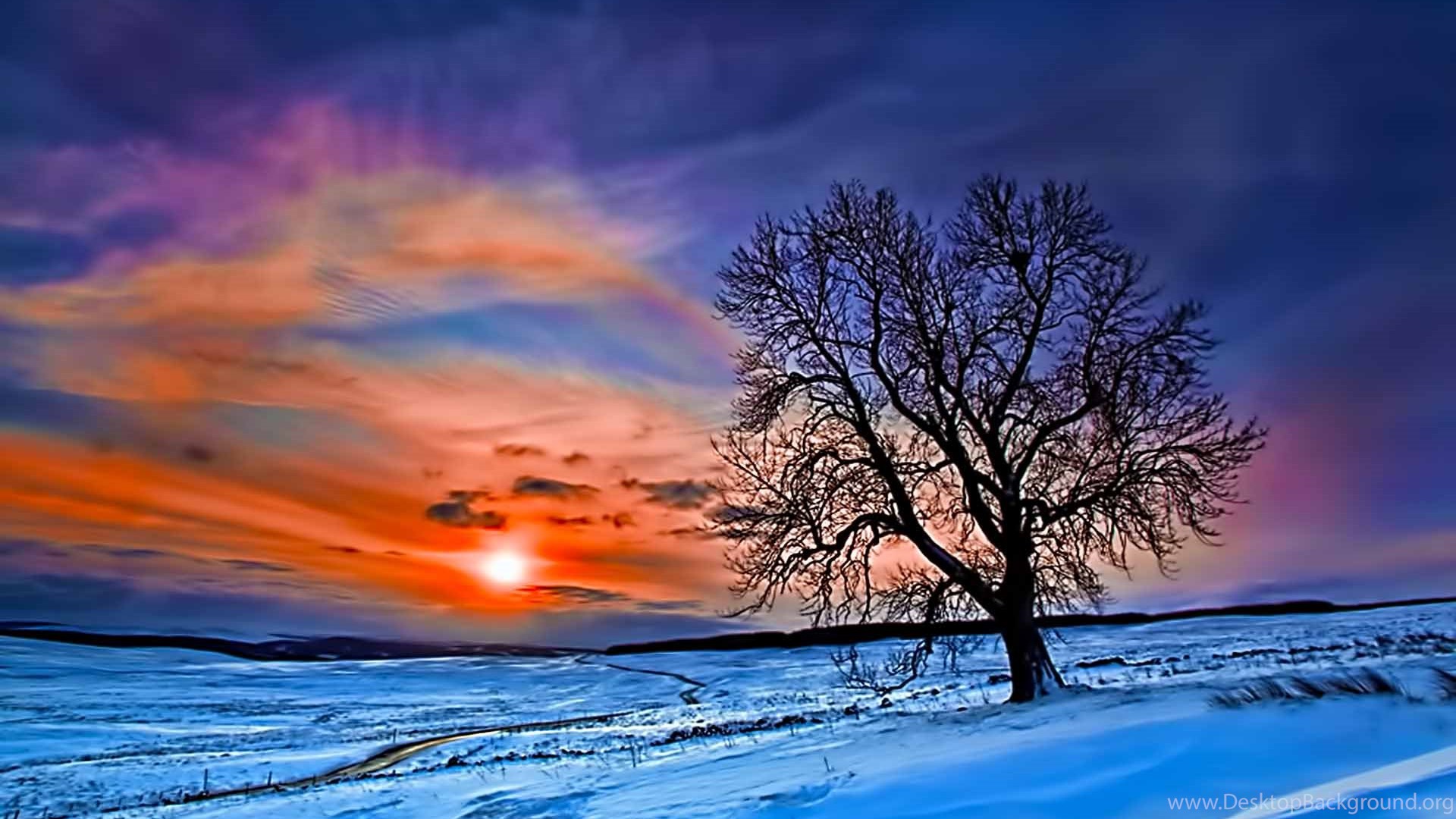 Winter Sunset Desktop Wallpaper Background