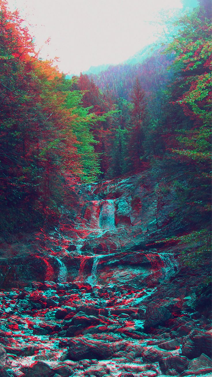 Anaglyph Mountain Green Nature Art iPhone Wallpaper Trippy