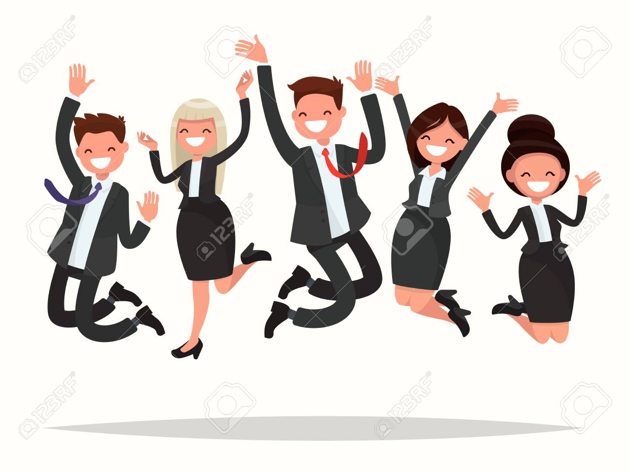 Business People Celebrating A Victory Jump On White Background