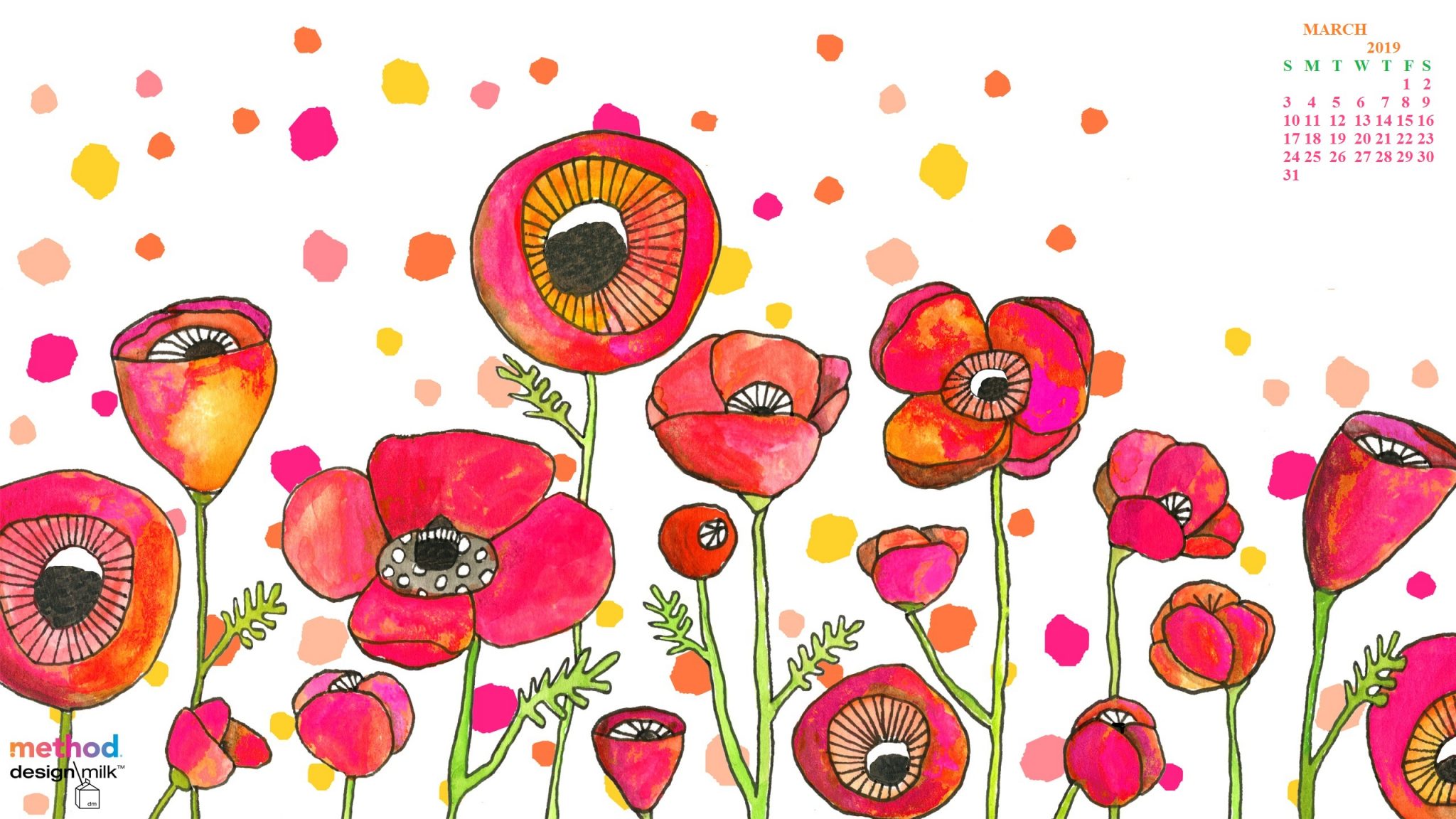 Cute March Calendar Floral Designs Image Clipart