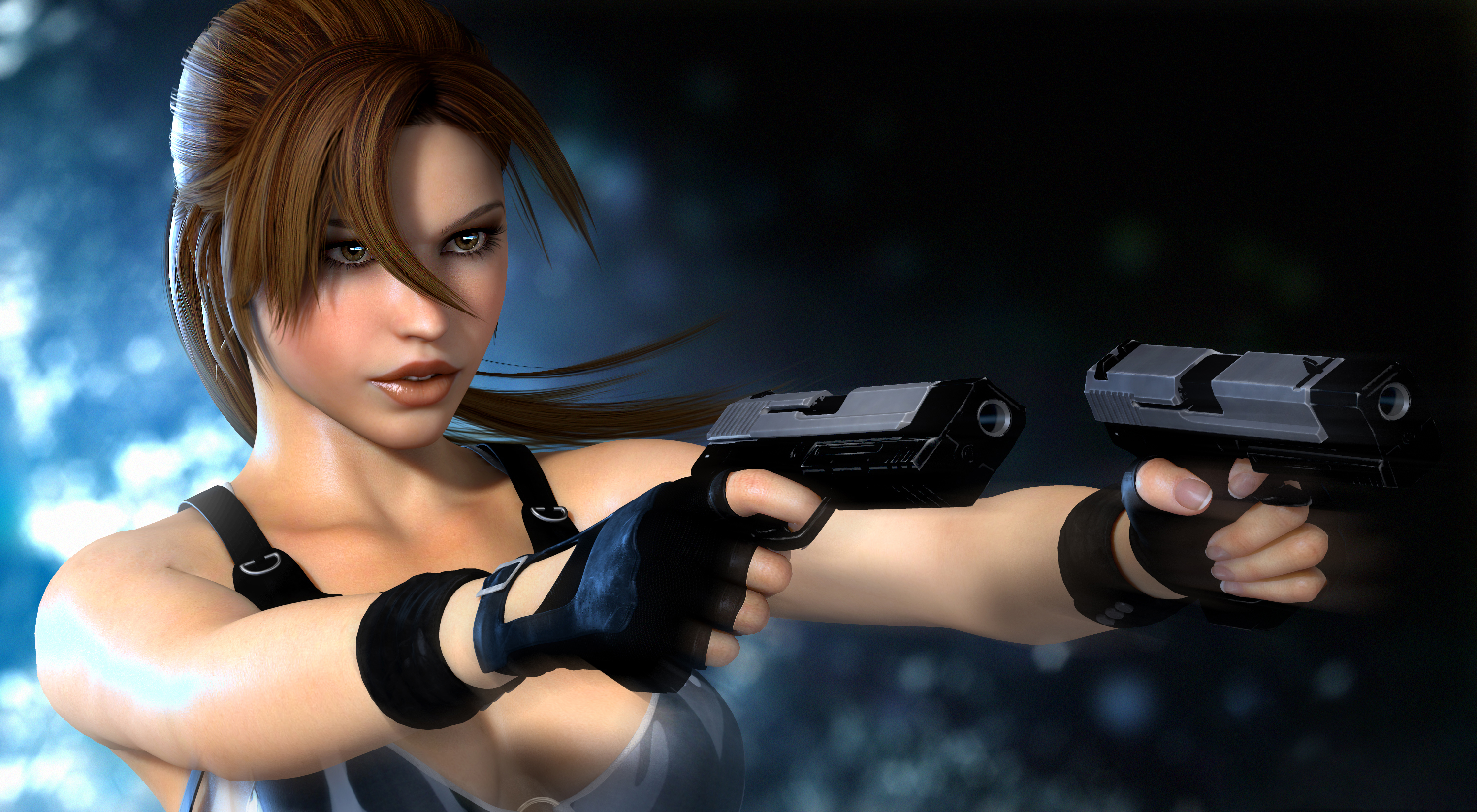 Tomb Raider Lara Croft Girl Guns Glare Look Wallpaper