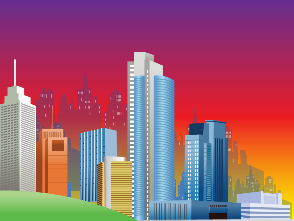 This Cartoon City Skyline With Skyscrapers Is Modern And Retro At The
