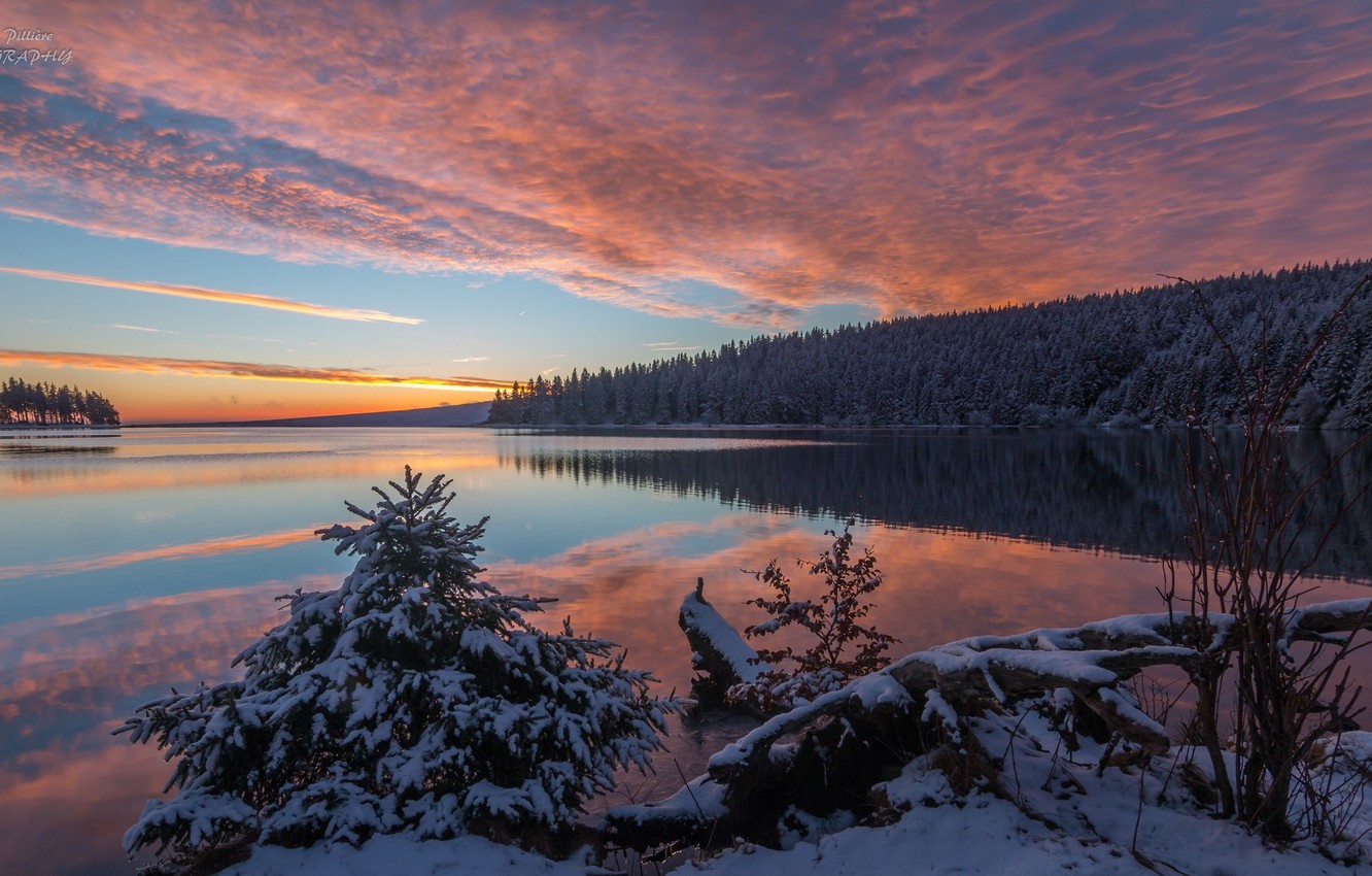 Wallpaper Winter Landscape Sunset Nature Lake Beauty The