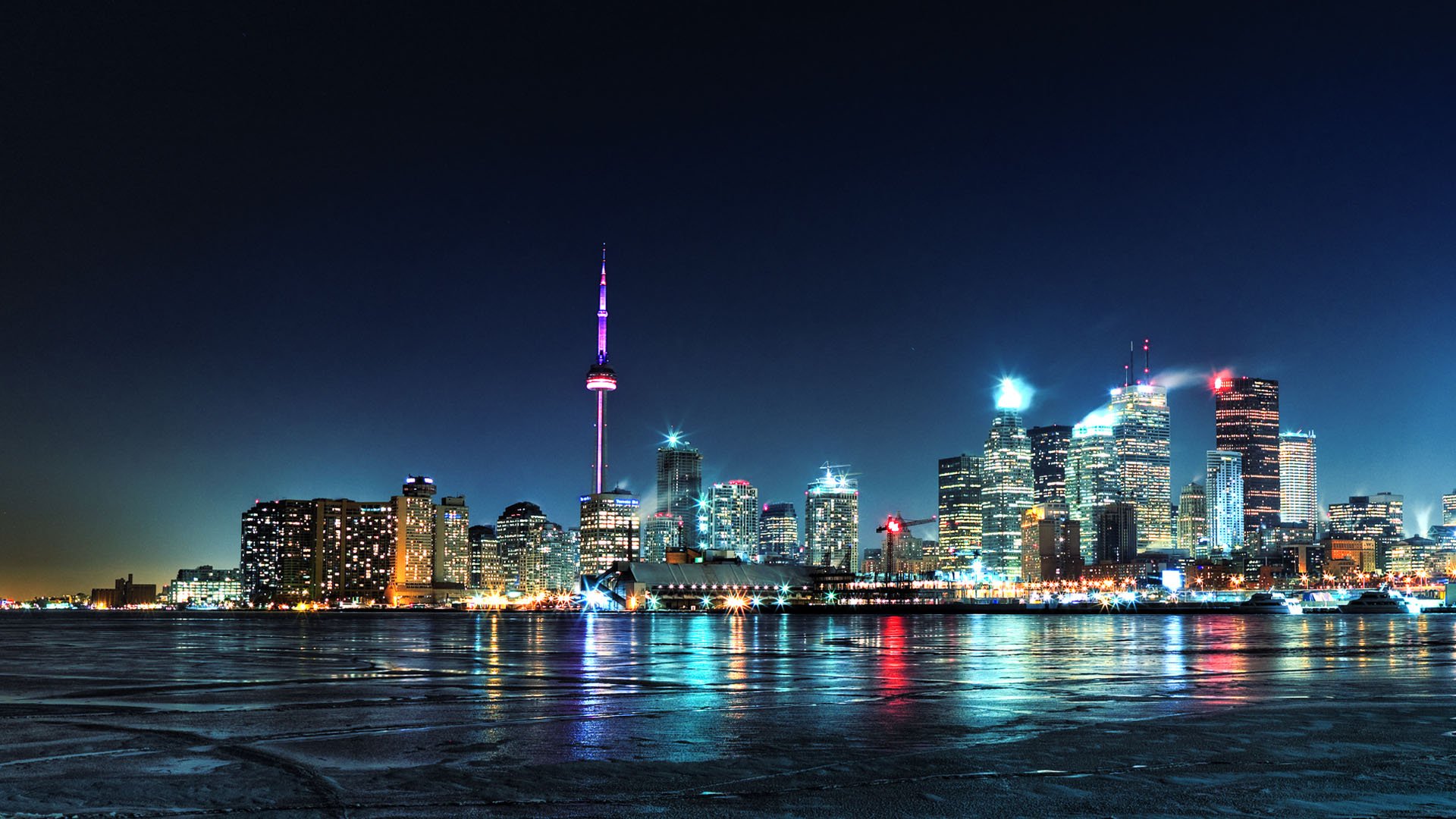 Fantastic cityscape of toronto at night city tower lake lights night  skyscrapers HD wallpaper  Peakpx