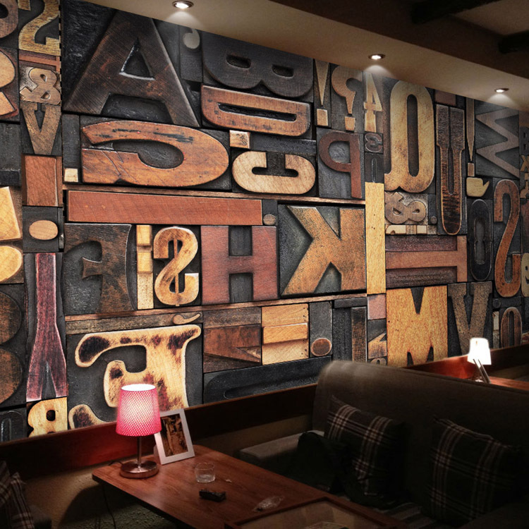 color wallpaper woodcut alphabet wallpaper 3D wallpaper cafe bar