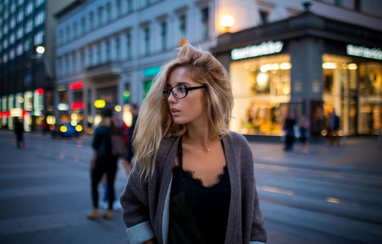 Wallpaper Girl City Glare Model Glasses Blonde Light Jacket