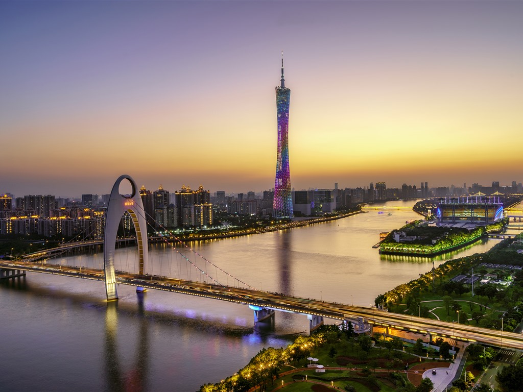 Wallpaper Beautiful Guangzhou Canton Tower Bridge River