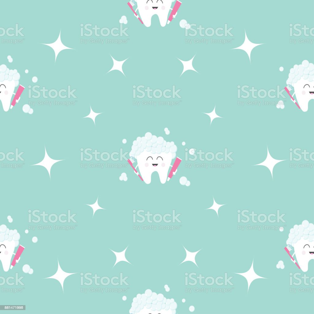 Seamless Pattern Brush Paste Tooth Health Sparkle Star Cute Funny