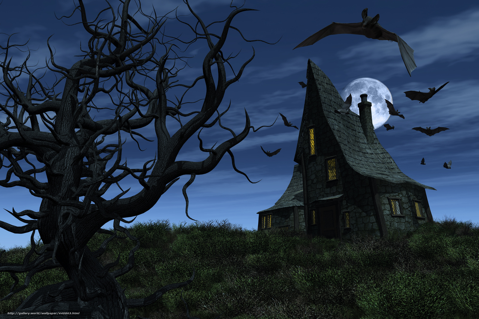 Wallpaper Halloween Scary Haunted House Bats Desktop