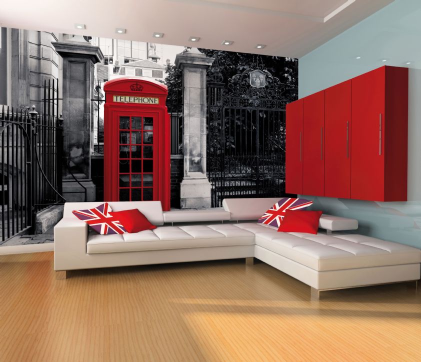 GIANT WALLPAPER WALL MURAL LONDON TELEPHONE BOX VINTAGE BRITISH THEME 842x724
