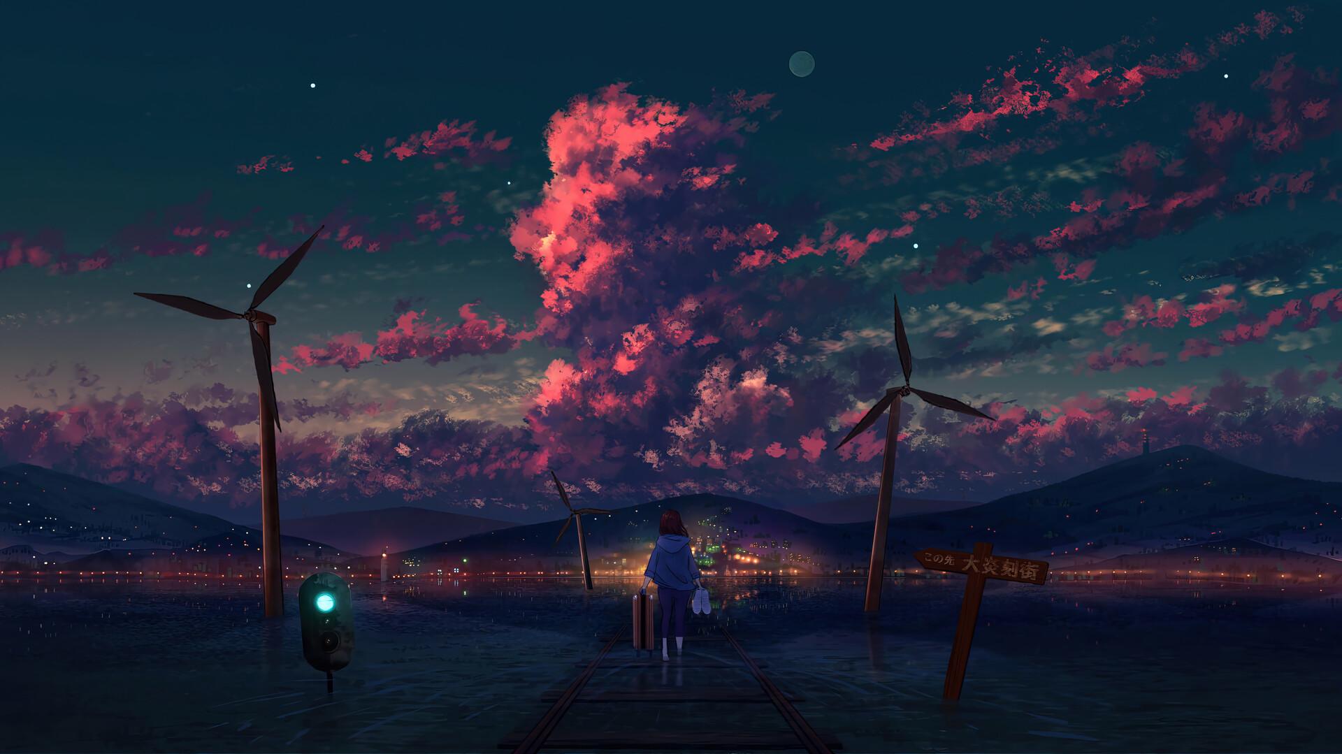 Anime Art Night Sky Scenery Wallpaper