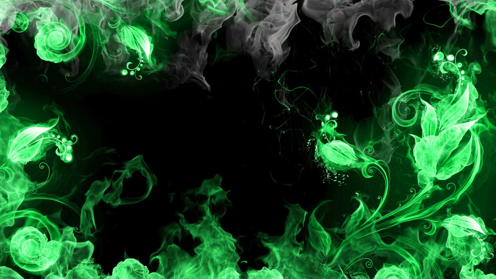 Epic Burning Flowers Green Flames HD Wallpaper Desktop