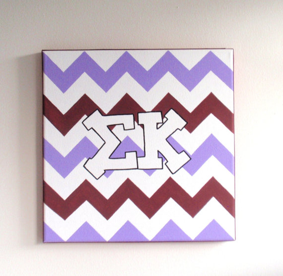 Hand Painted Sigma Kappa Letters Outline With Chevron Background